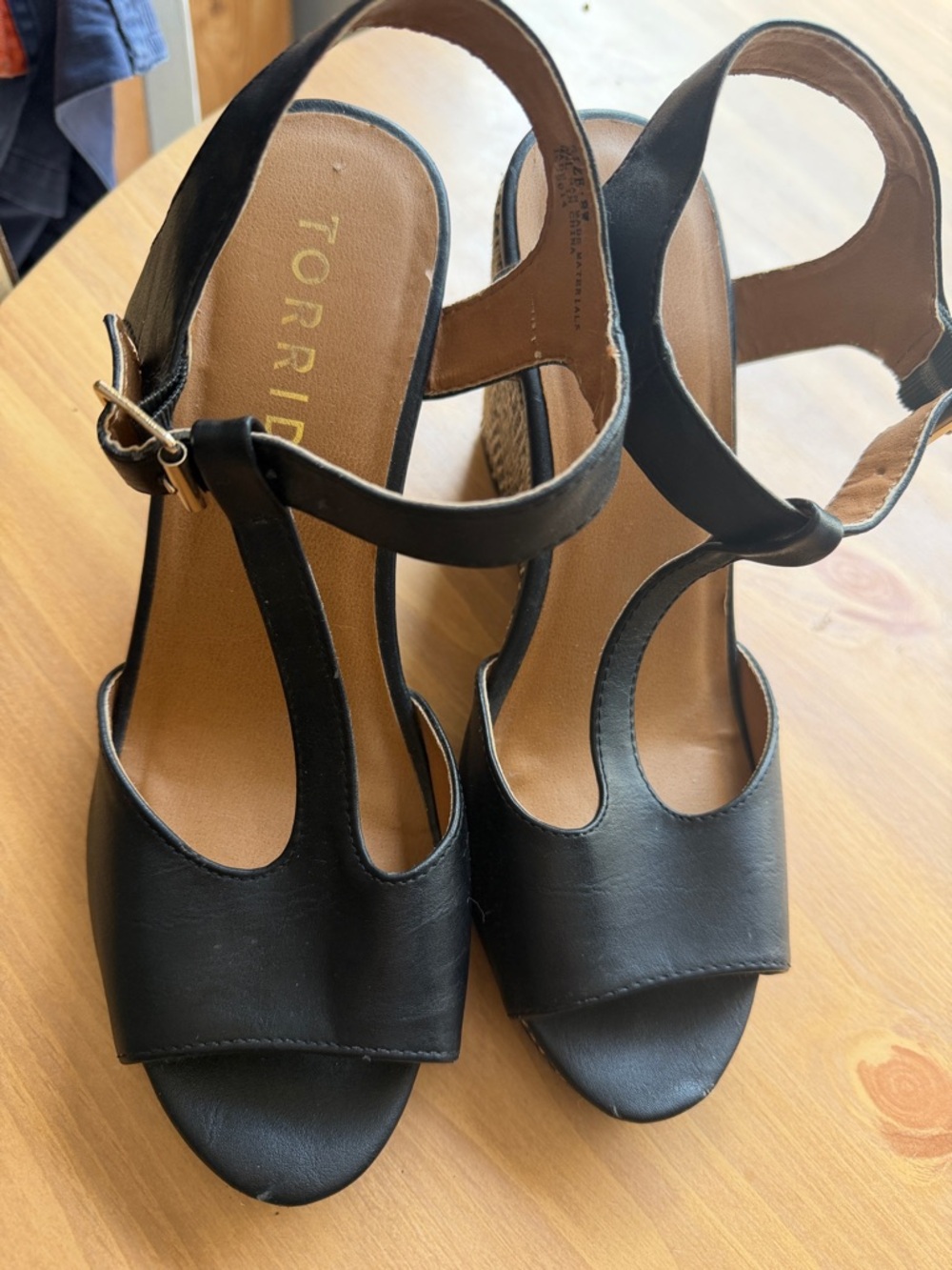 Torrid Black T-Strap Open-Toe Wedge Sandals